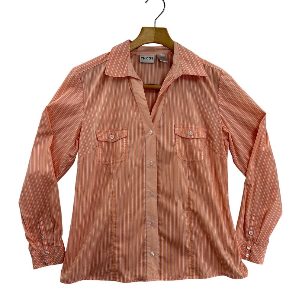 Chicos Women's Button-Up Striped Career Blouse Shirt Size 1